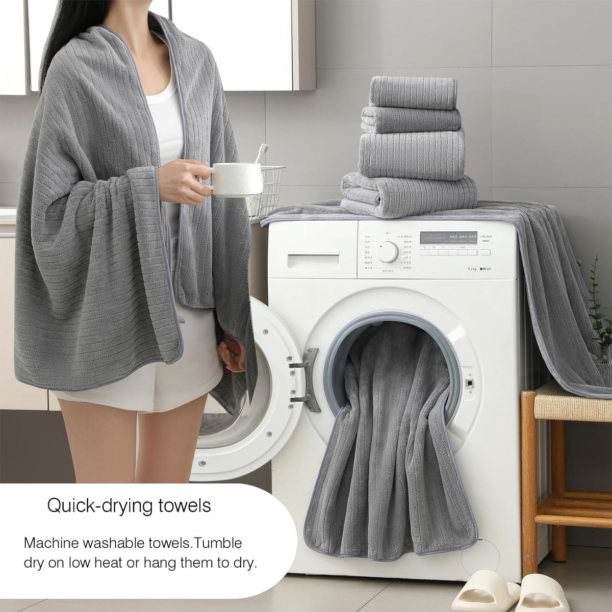 hailea 18 piece family bath towel set include shown in use
