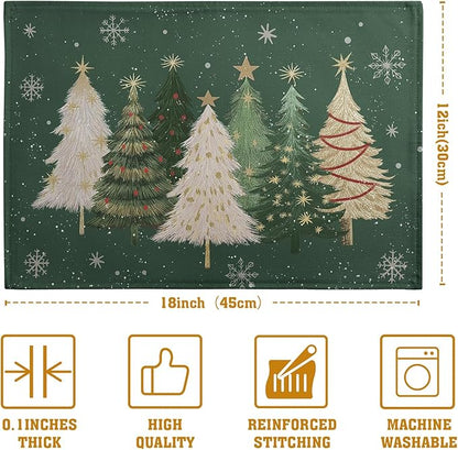 Green Christmas Tree Placemats Set of 4, 12x18 Inch Xmas Trees Snowflakes - Image 4