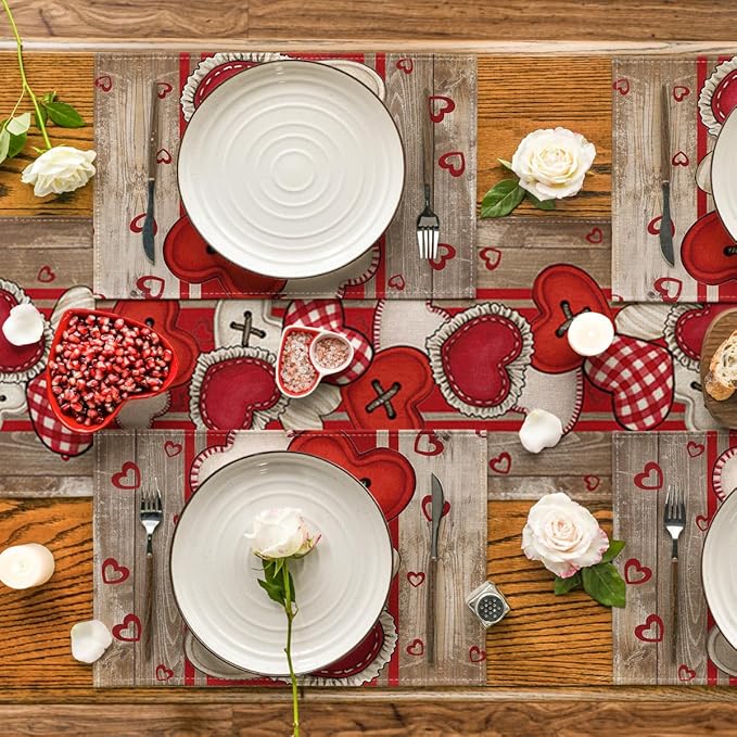 Artoid Mode Wooden Heart-Shaped Buttons Valentine Placemats Set of 4, 12x18 - Image 5