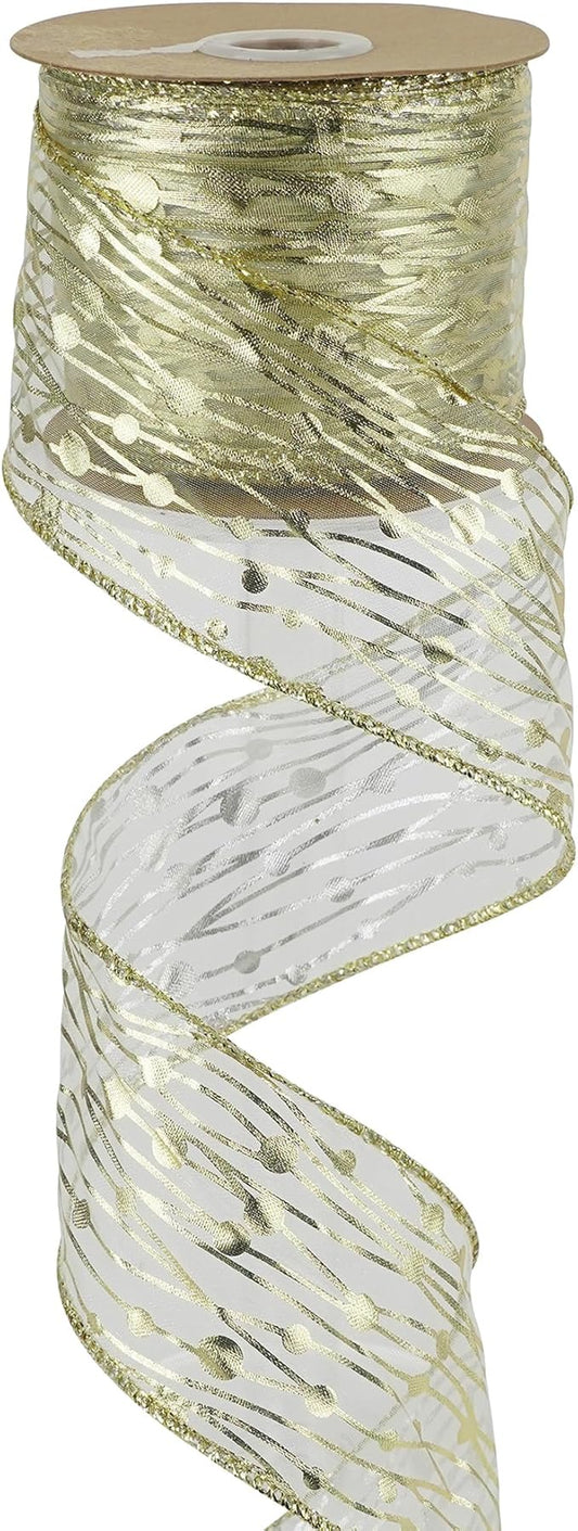 MEEDEE Gold Wired Ribbon 2.5 Inch Sheer Wired Christmas Ribbon by MEEDEE