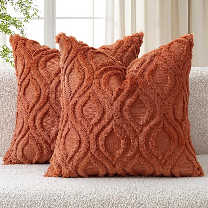 MIULEE Rust Fall Throw Pillow Covers 18x18 Inch, Soft Plush Faux Wool Solid by MIULEE