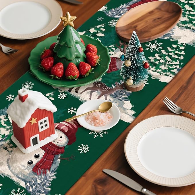 Artscope Reindeer Snowman Christmas Tree Table Runner, Xmas Winter Snowflakes - Image 8