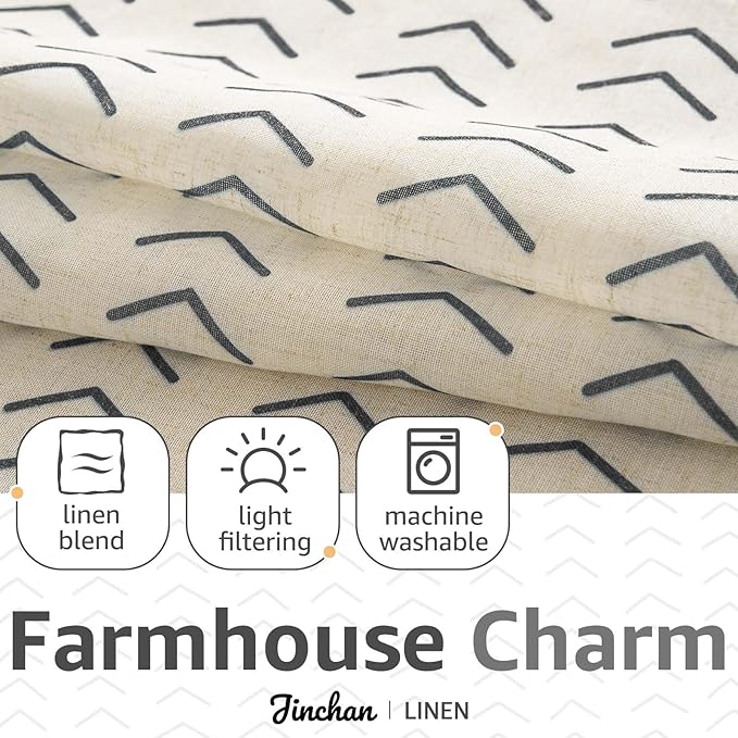 jinchan Arrow Boho Linen Blend Kitchen Curtains 24 Inch Length Herringbone - Image 7