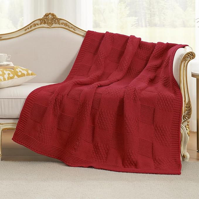 Amélie Home Checkered Chenille Knit Throw Blanket - Image 4