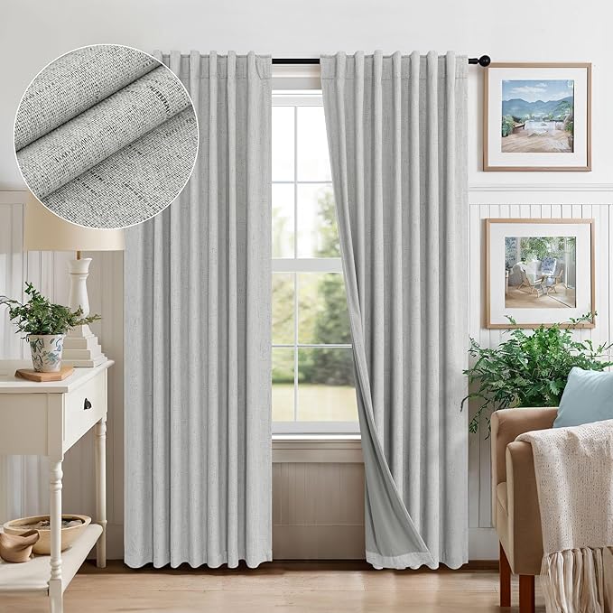 Pitalk 63 Inch Length Curtains for Living Room Black Out 2 Panel Faux Linen by Pitalk