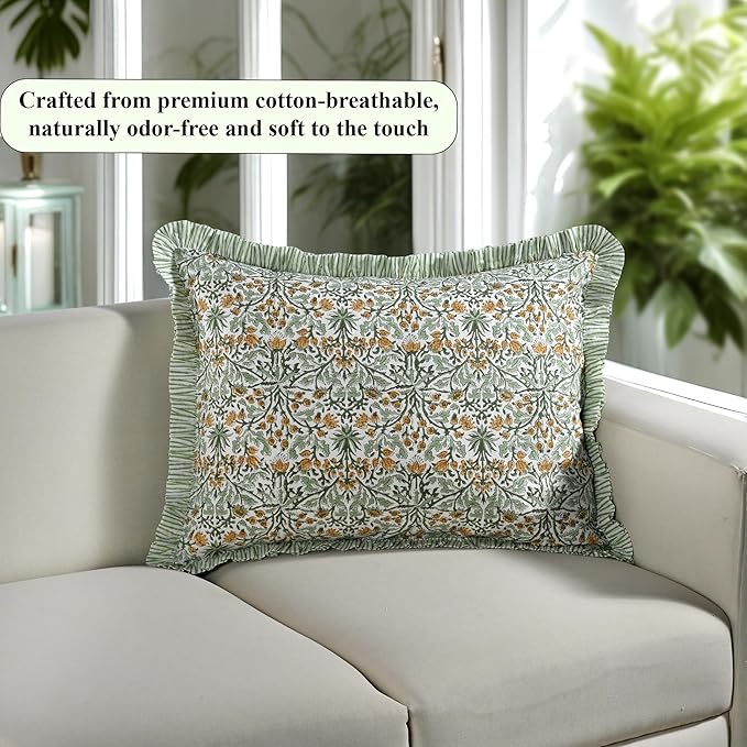 Ridhi Goldenrod Yellow 100% Cotton Block Print Ruffle Bed Sham Cover 20''×26'' - Image 7