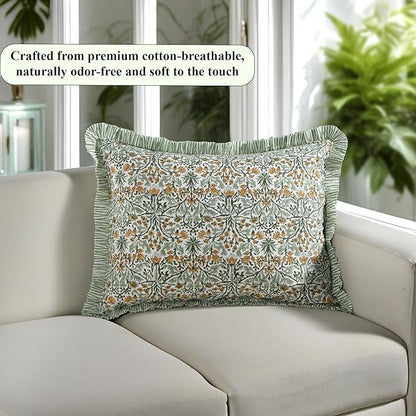 Ridhi Goldenrod Yellow 100% Cotton Block Print Ruffle Bed Sham Cover 20''×26'' - Image 7