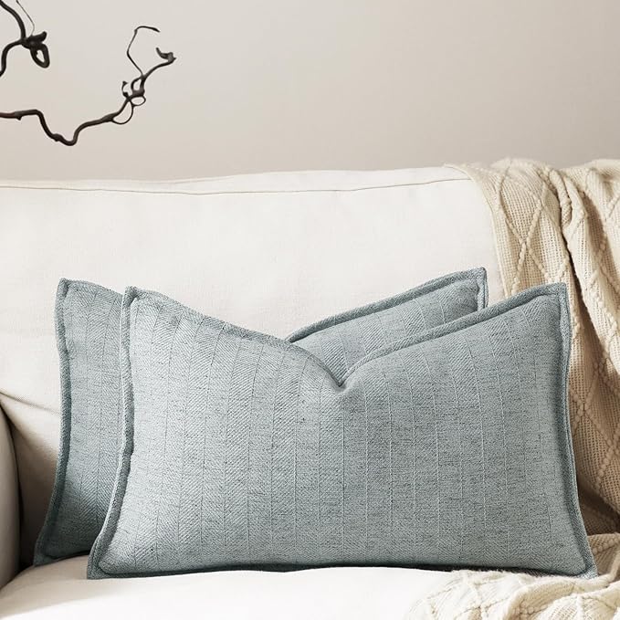 12x20 Linen Pillow Covers Steel Blue Pack of 2 Farmhouse Boho Neutral Accents by DEZENE