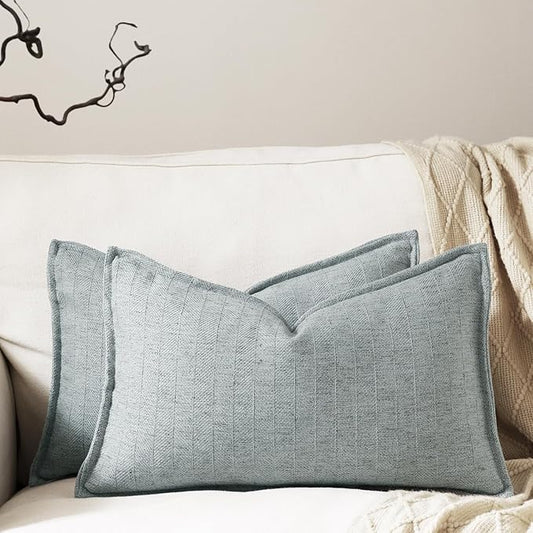 12x20 Linen Pillow Covers Steel Blue Pack of 2 Farmhouse Boho Neutral Accents by DEZENE