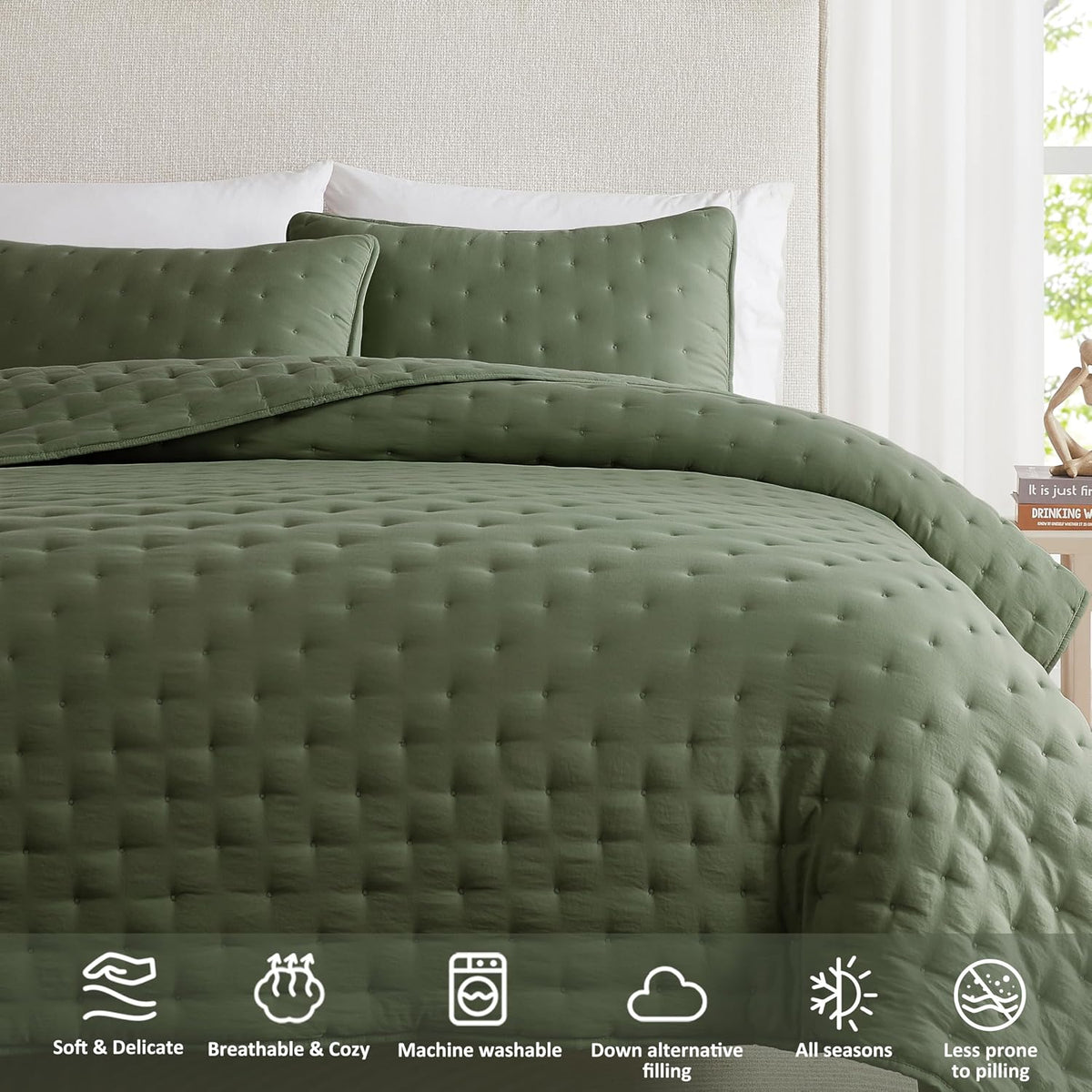 wdcozy olive green california cal king size quilt, package contents
