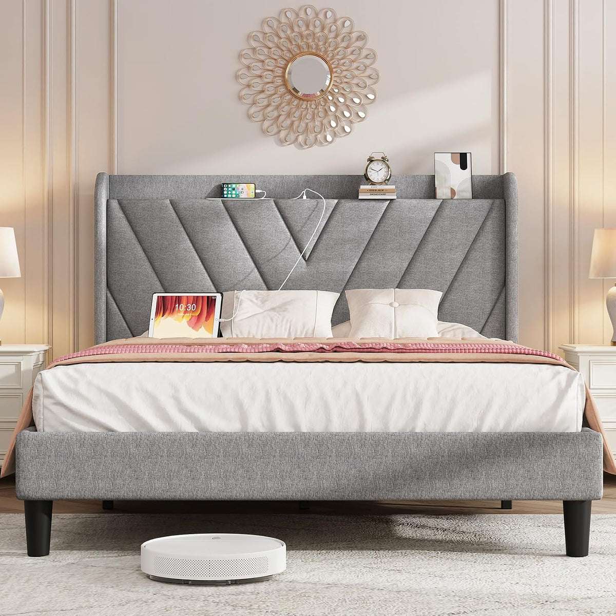 koorlian queen bed frame with headboard, adjustable upholstered, main product view