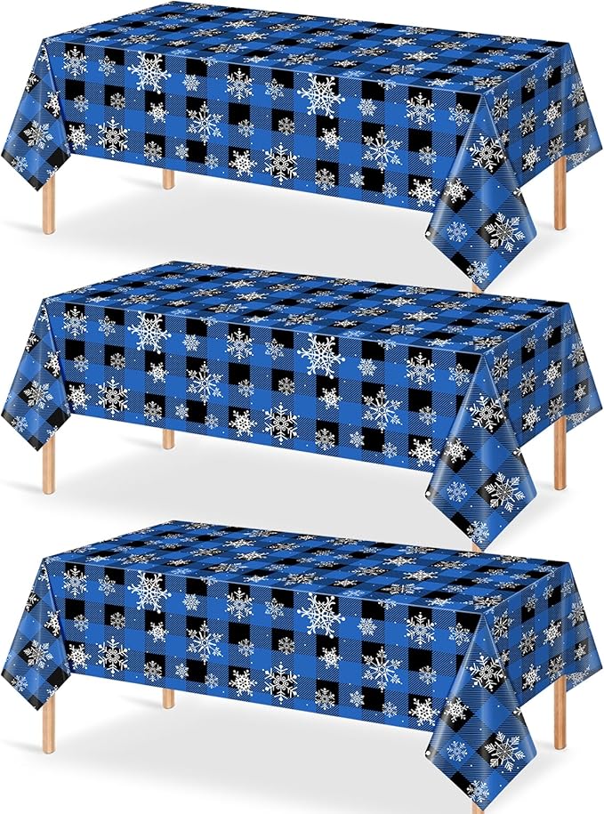 3Pcs Christmas Buffalo Plaid Snowflake Party Tablecloths Decorations, Plastic by JectivsPartyDecorations