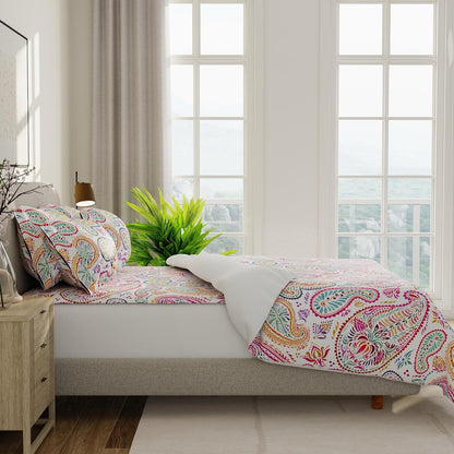 QuickZip Duvet Cover with Zipper Closure – Ultra Soft Long-Staple 100% Cotton, Oeko-Tex Certified, Durable Interior Corner Ties, Corner Clips, Full/Queen, Reversible Paisley/White (Sateen)