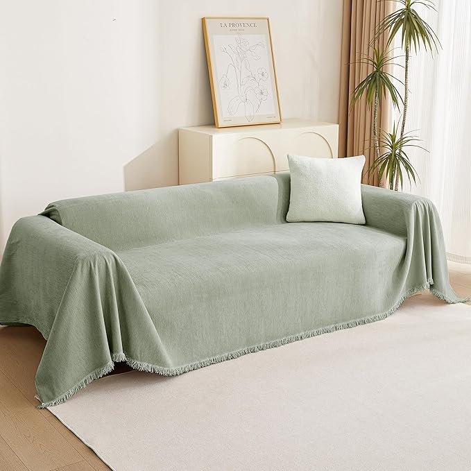 MYSKY HOME Green Sofa Covers Tassel Couch Cover - Image 8