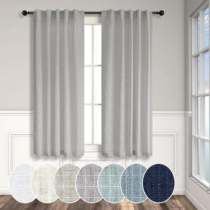 Grey Curtains 38 Inch Width for Kitchen Windows 2 Panels Back Tab Rod Pocket by Pitalk