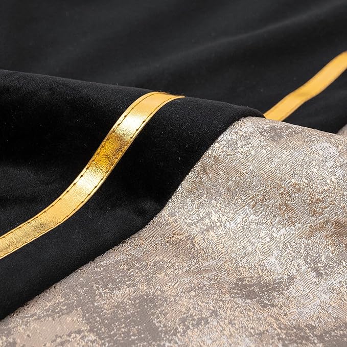 Alerfa 20 x 20 Inch Black Beige Gold Leather Patchwork Velvet & Polyester - Image 7