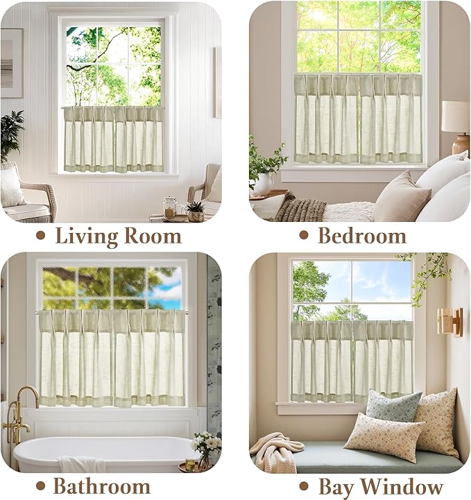 jinchan Linen Pinch Pleated Kitchen Curtains 24 Inch 2 Panels, Natural Linen - Image 6