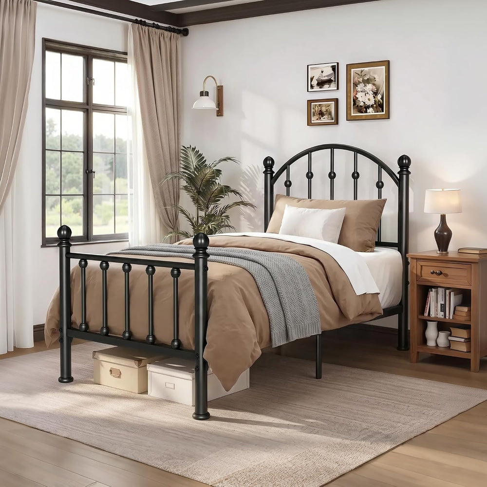 PHI VILLA Twin Size Bed Frame with Headboard and Footboard, Metal Bedframe