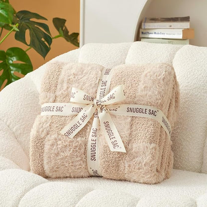 Snuggle Sac Checkered Throw Blanket Faux Fur Microfiber Blankets - Image 2