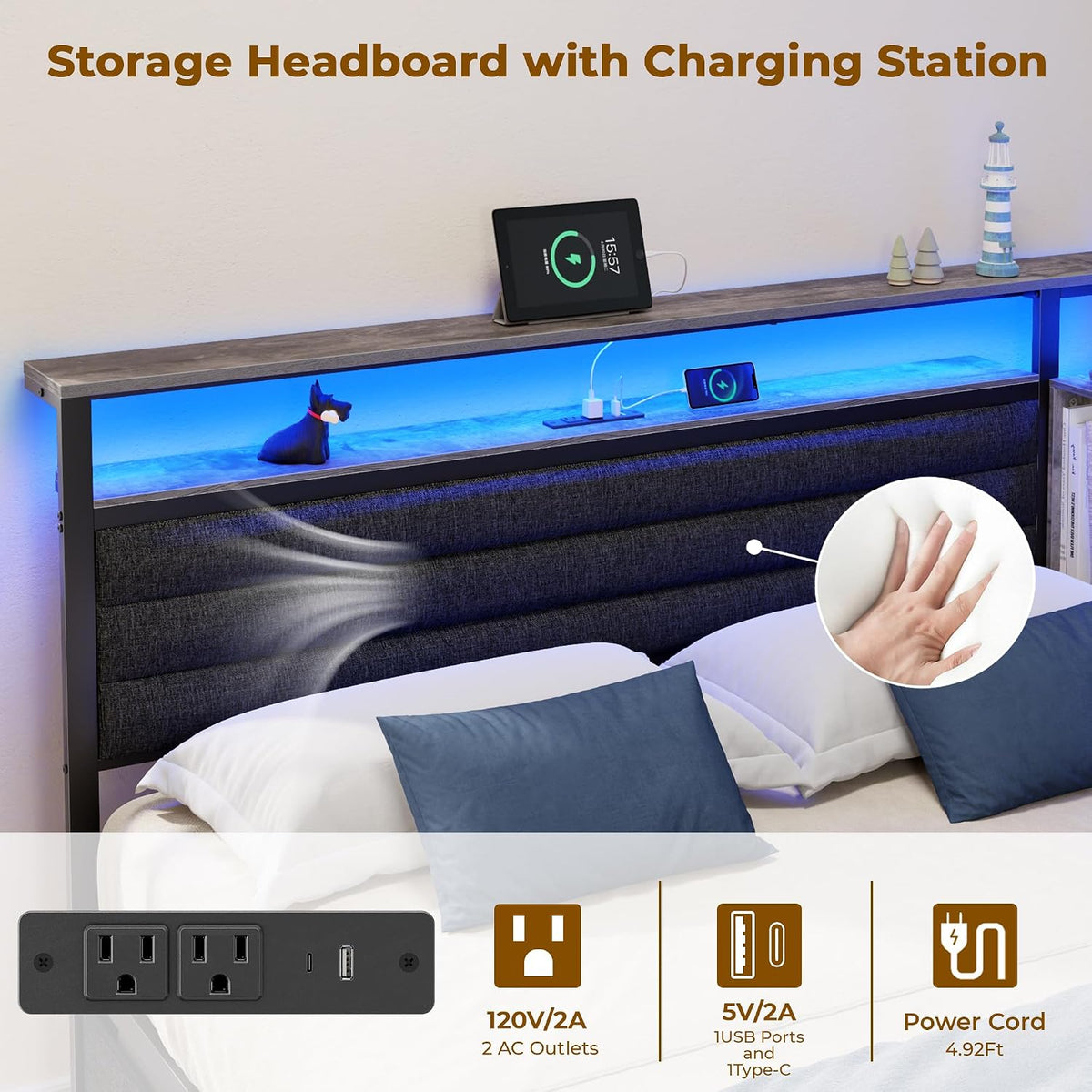 ourpic full corner bed frame with 3 storage, side view