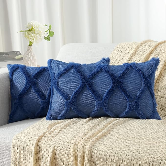 decorUhome Throw Pillow Covers 12x20 Inch Set of 2, Soft Plush Faux Fur Wool by decorUhome