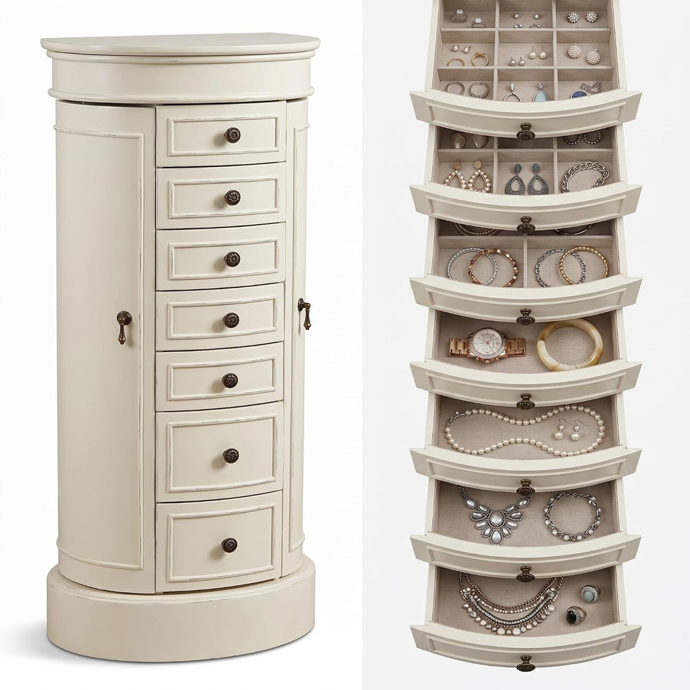 Hives and Honey Blair Oval Standing Jewelry Armoire, Organizer with Mirror Li...