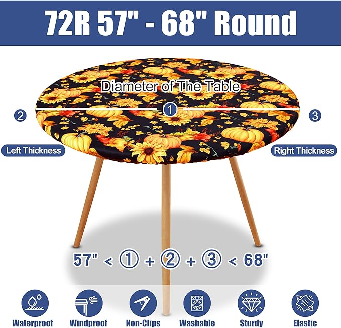 Round Spandex Thanksgiving Tablecloth, Elastic Fitted Waterproof Tablecloths - Image 8