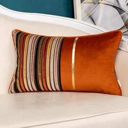 Yangest Orange Striped Patchwork Throw Pillow Cover Gold Leather Cushion Cover by Yangest