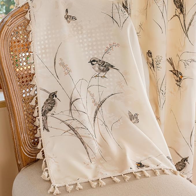 ENJOYBRIDAL Bird Patterned Curtains 63 Inch Long Semi Sheer Living Room Drapes - Image 5