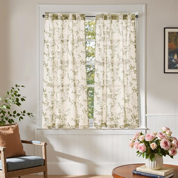 jinchan Floral Kitchen Curtains 54 Inch Linen Tier Curtains Christmas Decor - Image 4