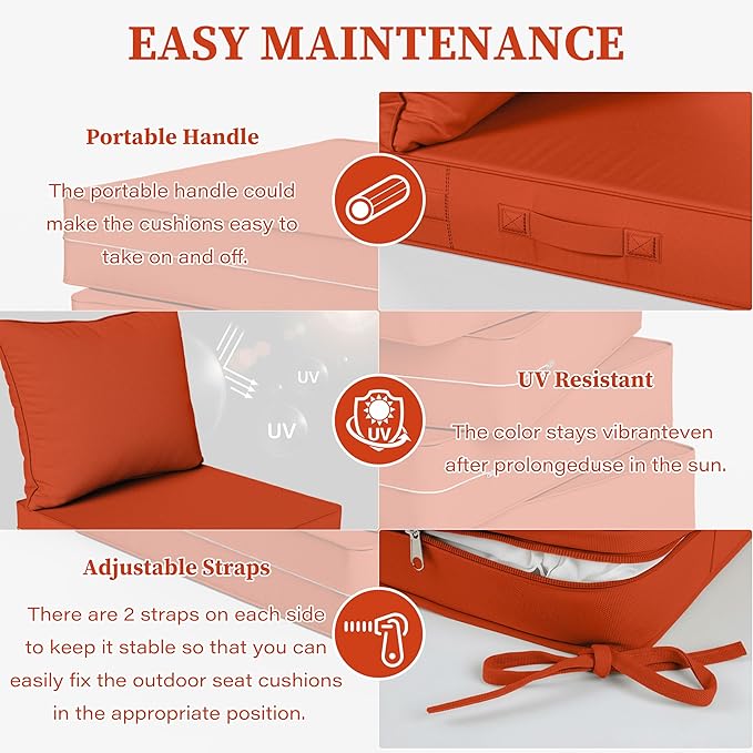 Outdoor Seat Cushion Set 22 L × 24 W × 5 H Inch Waterproof & Fade Resistant - Image 4