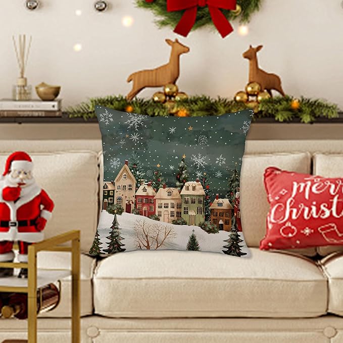 Winter Decorative Rectangle Pillow Cover 20 x 20, Wonderland Forest House - Image 3
