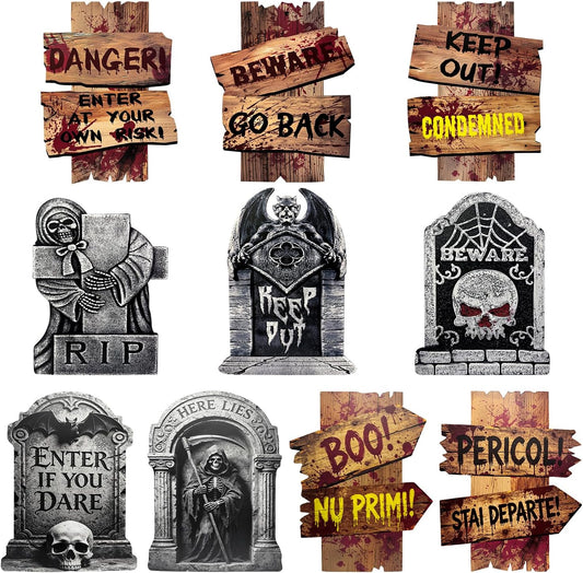 Halloween Decorations Outdoor, 10 Pack Realistic Corrugated Plastic Tombstones and Scary Decorative Signage with Stakes, Scary Lawn Decor for Vampire Graves, Garden (14.9"x11.5") Garden Pedestals