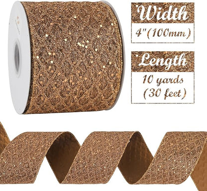 HUIHUANG Copper Wired Ribbon 4 inch Glitter Christmas Wired Ribbon Diamond Mesh - Image 3