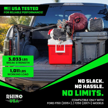 rhino usa bed-mounted retractable ratchet straps - for, front angle view