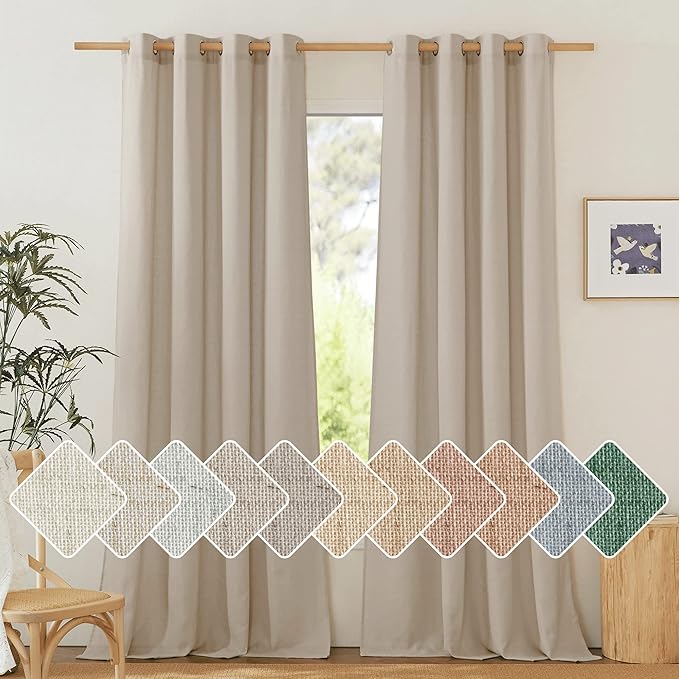 NICETOWN Thick Flax Linen Curtains 96 inch Long, Grommet Semi Sheer Window by NICETOWN