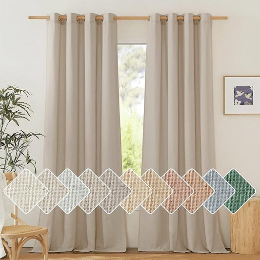 NICETOWN Thick Flax Linen Curtains 96 inch Long, Grommet Semi Sheer Window by NICETOWN