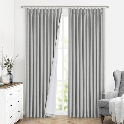 Vision Home Light Grey Pinch Pleated Full Blackout Curtains Linen Blended 60" - Image 2