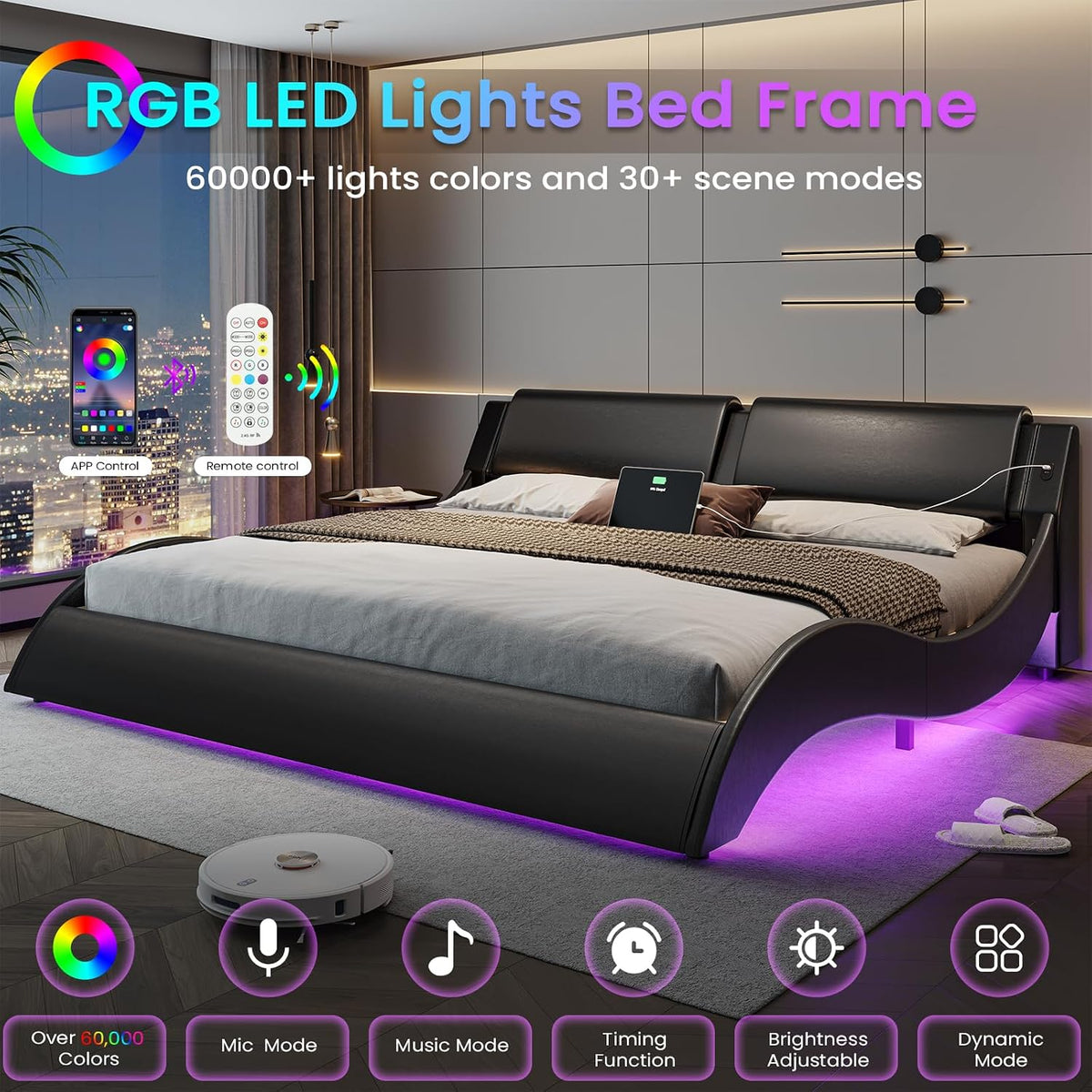 dictac king size bed frame with headboard and, side view