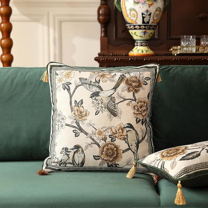 ISAENNE Design Linen Chinoiserie Square Throw Pillow Covers 18"x18", Farmhouse - Image 2