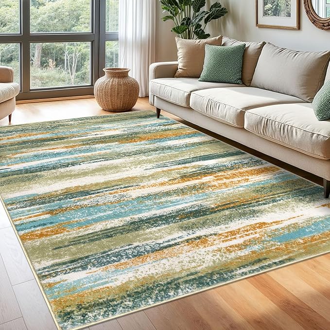 Modern Abstract 6x9 Machine Washable Living Room Rug Non-Slip Soft Bedroom Area by lansny
