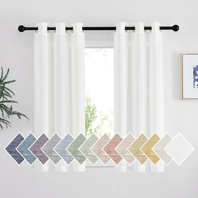 NICETOWN Short Linen Curtains for Kids Room 48 inches Long, Grommet Flax Semi by NICETOWN