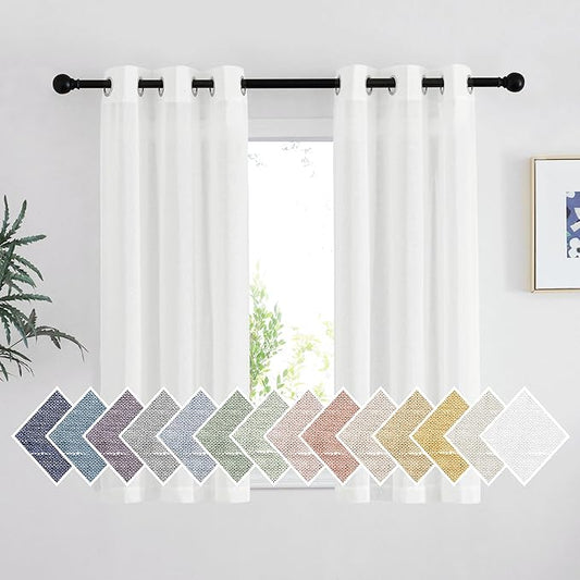 NICETOWN Short Linen Curtains for Kids Room 48 inches Long, Grommet Flax Semi by NICETOWN