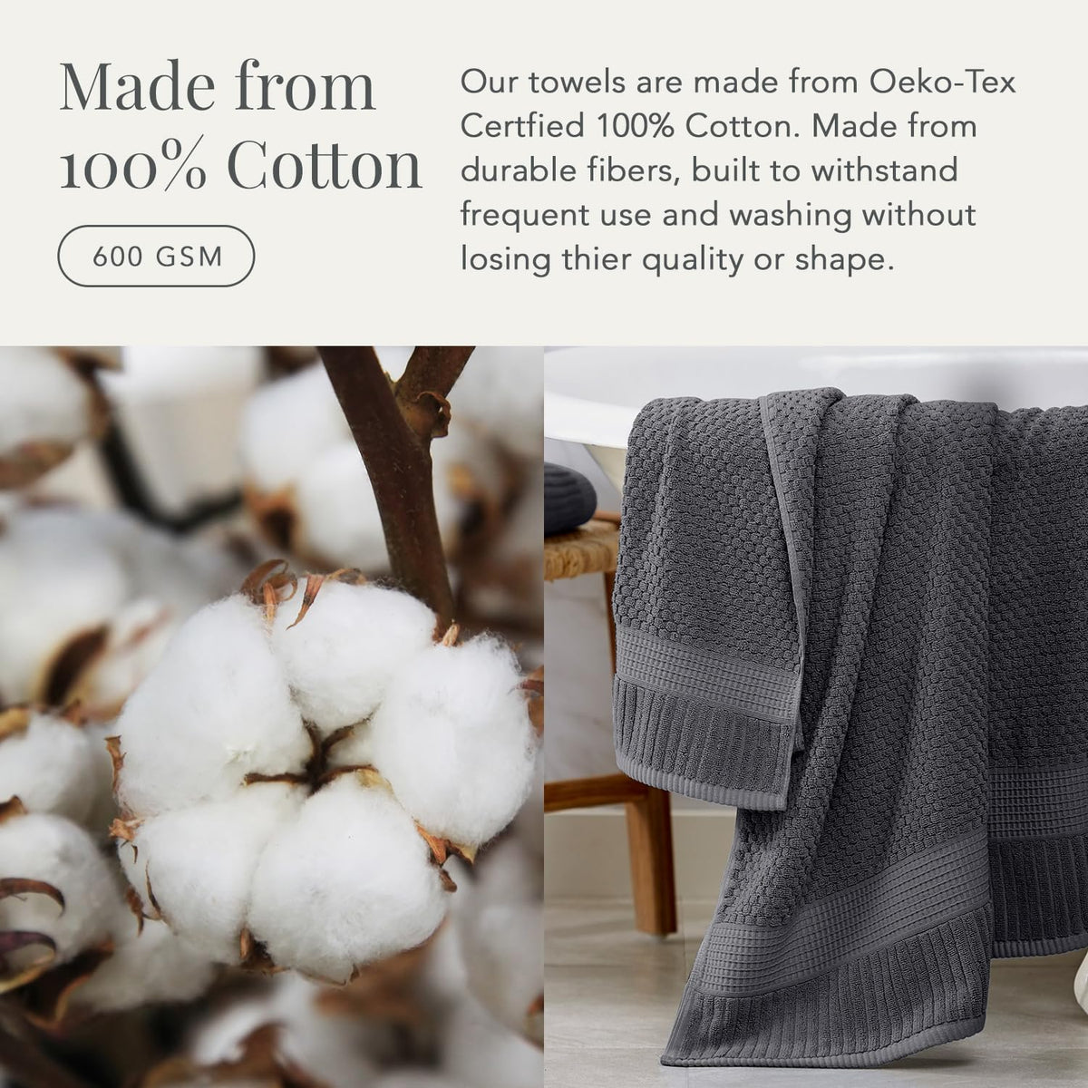 ny loft 100% cotton 6-piece bath towel set showing dimensions