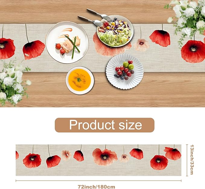 Floral Poppy Table Runner – Elegant Red Poppy-Inspired Dining Table Decor - Image 3
