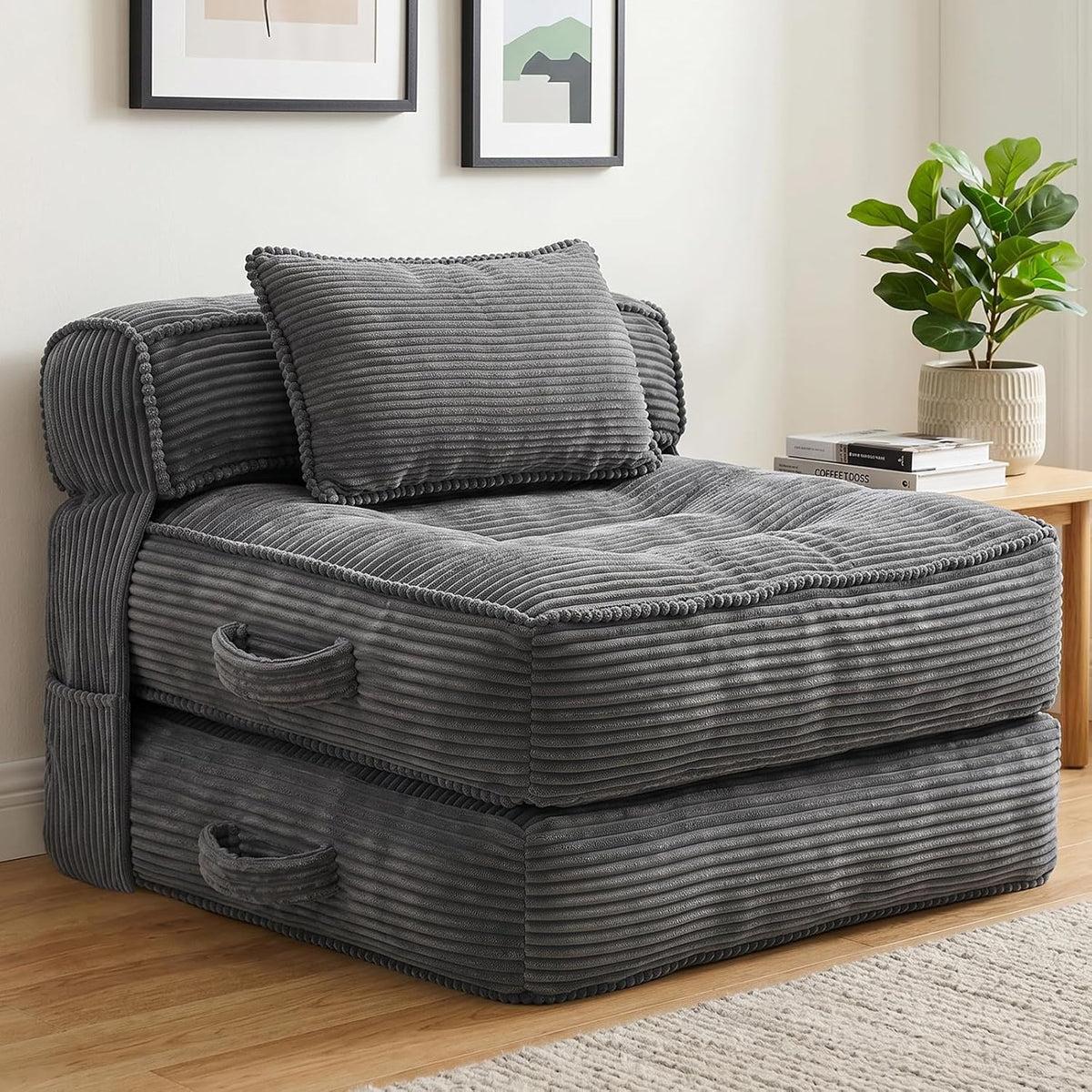 folding sofa bed, convertible sleeper chair with pillow(grey), main product view