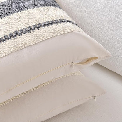 Fancy Homi Set of 2 Neutral Grey Farmhouse Decorative Throw Pillow Covers 16x16 - Image 3