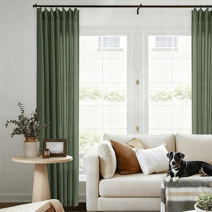 105 Inch Olive Green Pleated Ceiling Track Curtains - Image 8