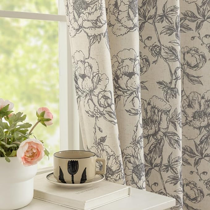 Vintage Floral Curtains 63 Inch Length by Conkov