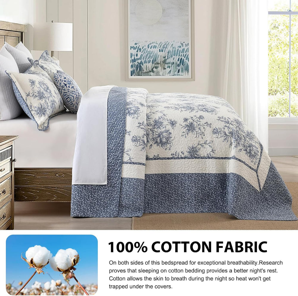 DDUOXIN Botanical Oversized Queen Bedspread - 102W x120L 100% Cotton Quilt